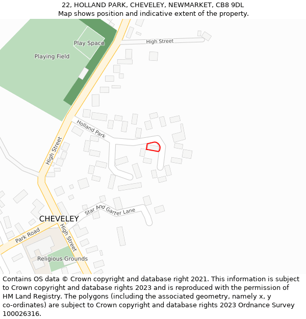 22, HOLLAND PARK, CHEVELEY, NEWMARKET, CB8 9DL: Location map and indicative extent of plot