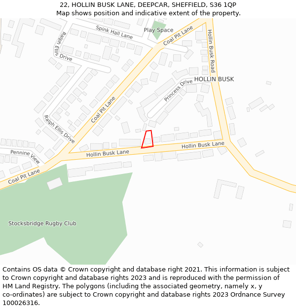 22, HOLLIN BUSK LANE, DEEPCAR, SHEFFIELD, S36 1QP: Location map and indicative extent of plot