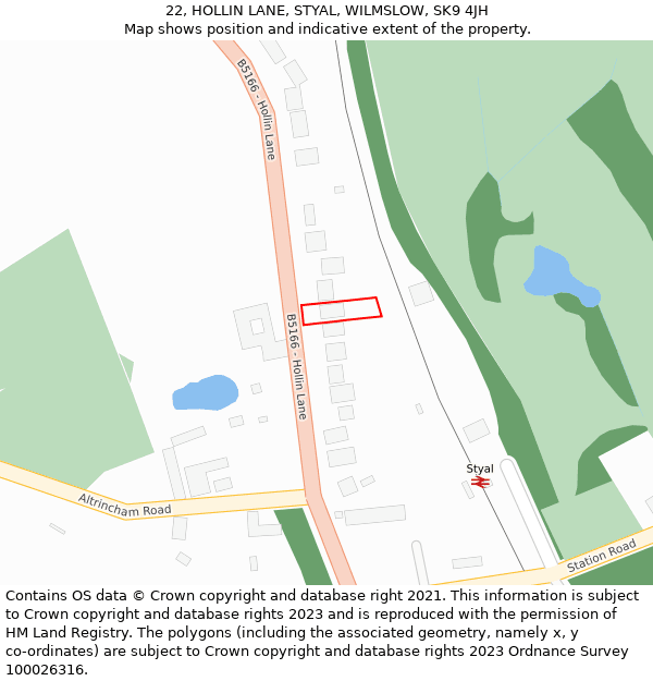 22, HOLLIN LANE, STYAL, WILMSLOW, SK9 4JH: Location map and indicative extent of plot