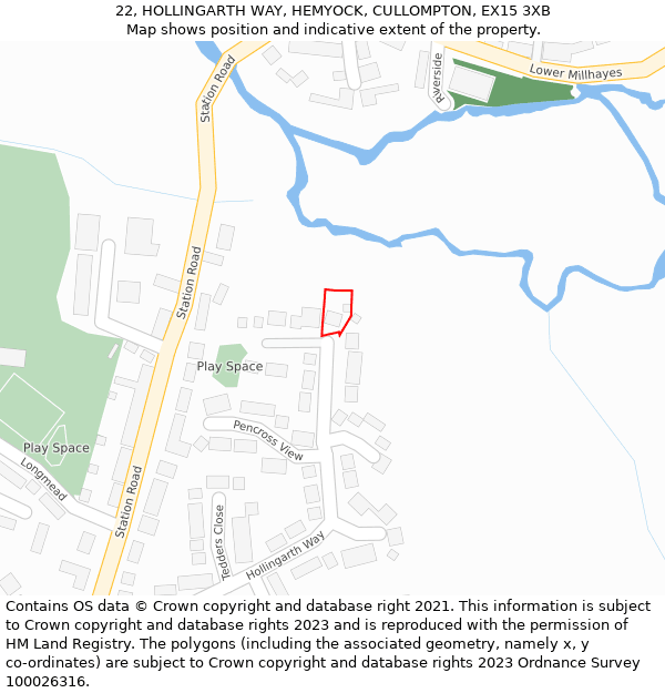 22, HOLLINGARTH WAY, HEMYOCK, CULLOMPTON, EX15 3XB: Location map and indicative extent of plot