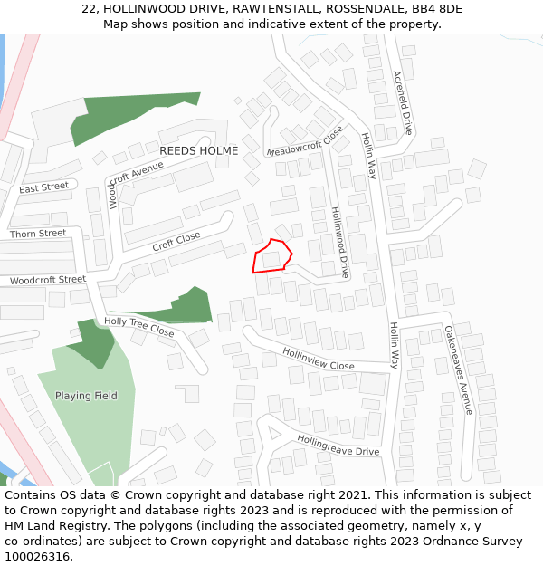 22, HOLLINWOOD DRIVE, RAWTENSTALL, ROSSENDALE, BB4 8DE: Location map and indicative extent of plot
