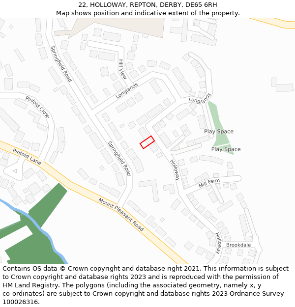 22, HOLLOWAY, REPTON, DERBY, DE65 6RH: Location map and indicative extent of plot