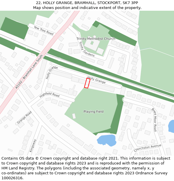 22, HOLLY GRANGE, BRAMHALL, STOCKPORT, SK7 3PP: Location map and indicative extent of plot