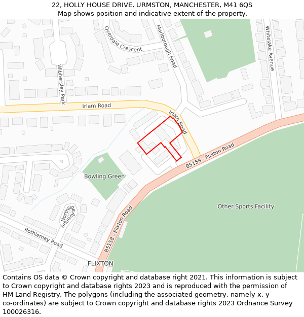 22, HOLLY HOUSE DRIVE, URMSTON, MANCHESTER, M41 6QS: Location map and indicative extent of plot
