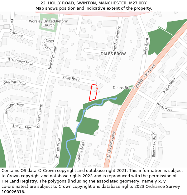 22, HOLLY ROAD, SWINTON, MANCHESTER, M27 0DY: Location map and indicative extent of plot