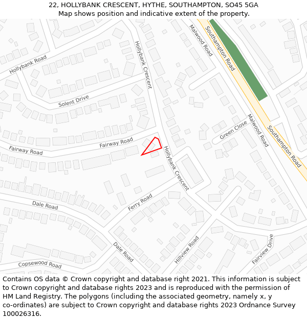 22, HOLLYBANK CRESCENT, HYTHE, SOUTHAMPTON, SO45 5GA: Location map and indicative extent of plot