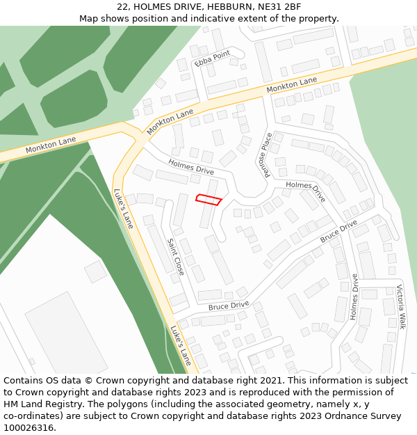22, HOLMES DRIVE, HEBBURN, NE31 2BF: Location map and indicative extent of plot