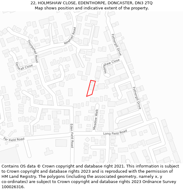 22, HOLMSHAW CLOSE, EDENTHORPE, DONCASTER, DN3 2TQ: Location map and indicative extent of plot