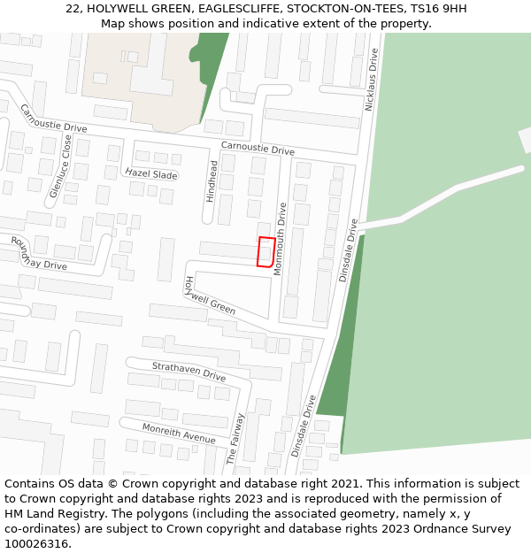 22, HOLYWELL GREEN, EAGLESCLIFFE, STOCKTON-ON-TEES, TS16 9HH: Location map and indicative extent of plot