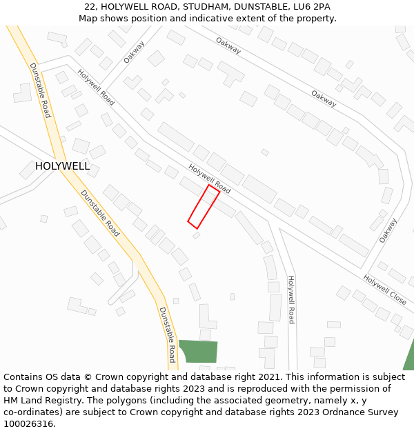 22, HOLYWELL ROAD, STUDHAM, DUNSTABLE, LU6 2PA: Location map and indicative extent of plot