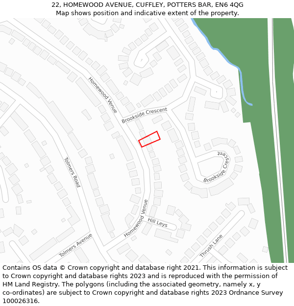 22, HOMEWOOD AVENUE, CUFFLEY, POTTERS BAR, EN6 4QG: Location map and indicative extent of plot