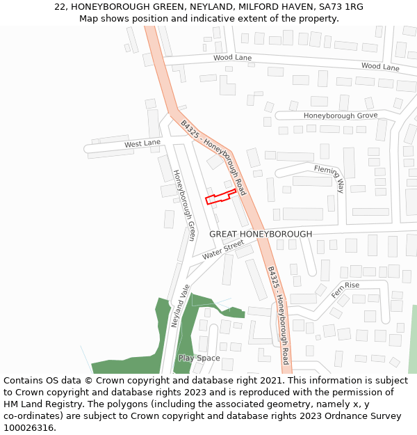 22, HONEYBOROUGH GREEN, NEYLAND, MILFORD HAVEN, SA73 1RG: Location map and indicative extent of plot