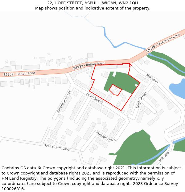 22, HOPE STREET, ASPULL, WIGAN, WN2 1QH: Location map and indicative extent of plot