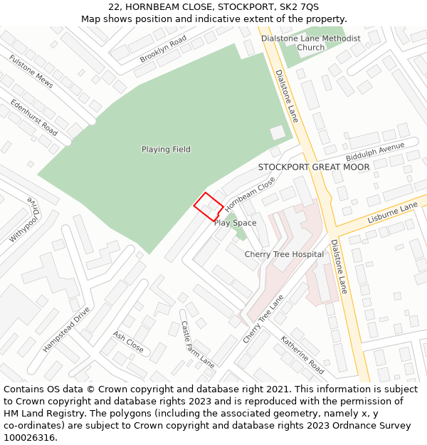22, HORNBEAM CLOSE, STOCKPORT, SK2 7QS: Location map and indicative extent of plot