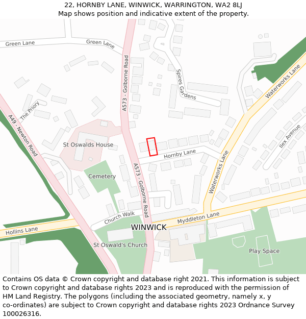 22, HORNBY LANE, WINWICK, WARRINGTON, WA2 8LJ: Location map and indicative extent of plot