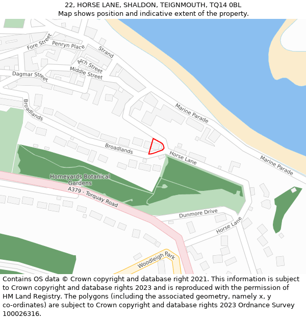 22, HORSE LANE, SHALDON, TEIGNMOUTH, TQ14 0BL: Location map and indicative extent of plot