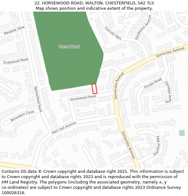 22, HORSEWOOD ROAD, WALTON, CHESTERFIELD, S42 7LS: Location map and indicative extent of plot