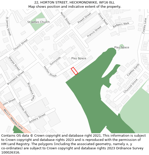 22, HORTON STREET, HECKMONDWIKE, WF16 0LL: Location map and indicative extent of plot