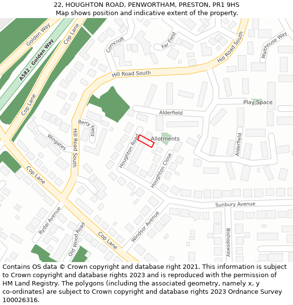 22, HOUGHTON ROAD, PENWORTHAM, PRESTON, PR1 9HS: Location map and indicative extent of plot