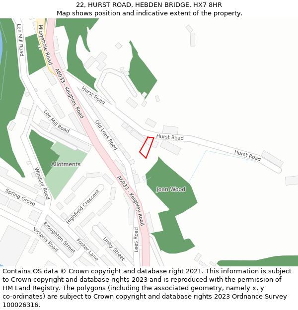 22, HURST ROAD, HEBDEN BRIDGE, HX7 8HR: Location map and indicative extent of plot