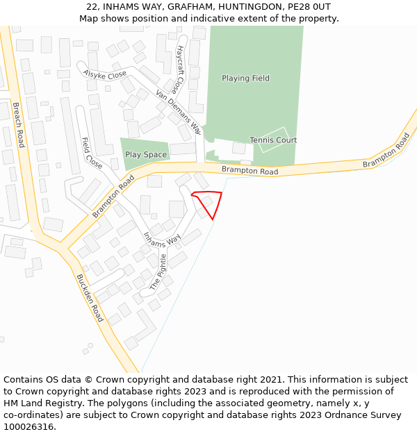 22, INHAMS WAY, GRAFHAM, HUNTINGDON, PE28 0UT: Location map and indicative extent of plot