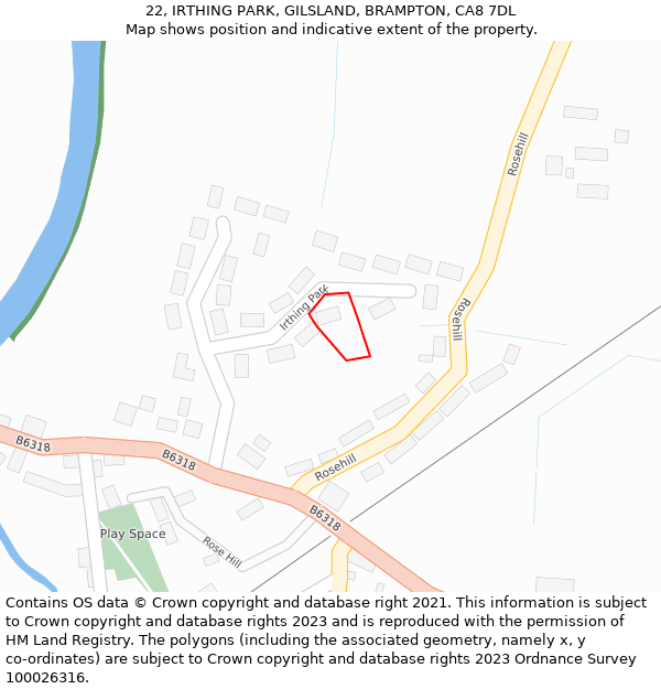 22, IRTHING PARK, GILSLAND, BRAMPTON, CA8 7DL: Location map and indicative extent of plot