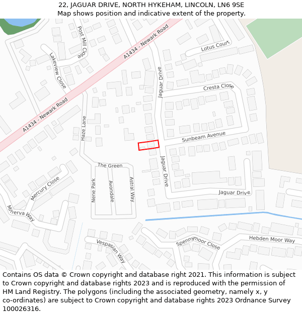 22, JAGUAR DRIVE, NORTH HYKEHAM, LINCOLN, LN6 9SE: Location map and indicative extent of plot