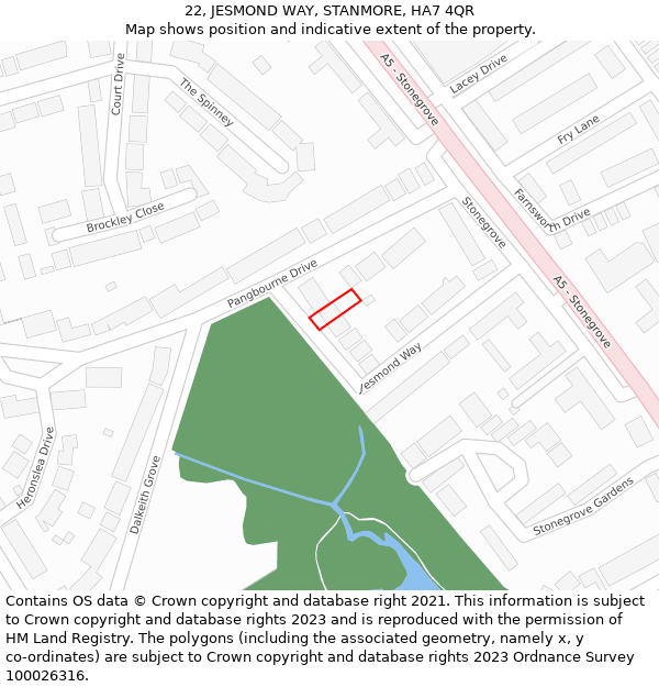 22, JESMOND WAY, STANMORE, HA7 4QR: Location map and indicative extent of plot