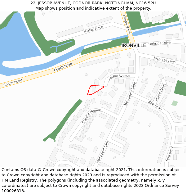 22, JESSOP AVENUE, CODNOR PARK, NOTTINGHAM, NG16 5PU: Location map and indicative extent of plot