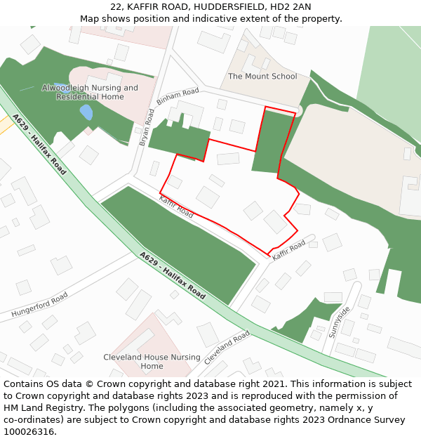 22, KAFFIR ROAD, HUDDERSFIELD, HD2 2AN: Location map and indicative extent of plot