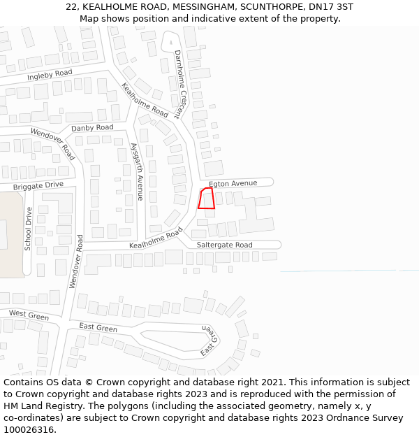 22, KEALHOLME ROAD, MESSINGHAM, SCUNTHORPE, DN17 3ST: Location map and indicative extent of plot