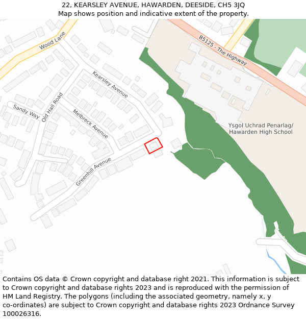 22, KEARSLEY AVENUE, HAWARDEN, DEESIDE, CH5 3JQ: Location map and indicative extent of plot