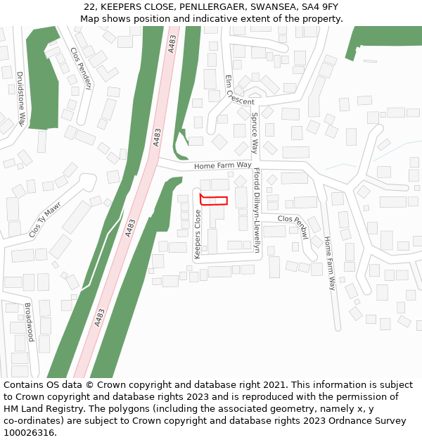 22, KEEPERS CLOSE, PENLLERGAER, SWANSEA, SA4 9FY: Location map and indicative extent of plot