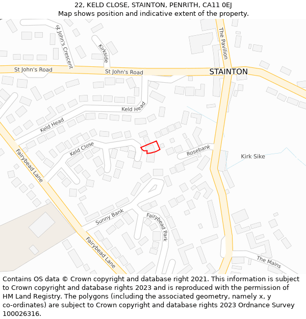 22, KELD CLOSE, STAINTON, PENRITH, CA11 0EJ: Location map and indicative extent of plot