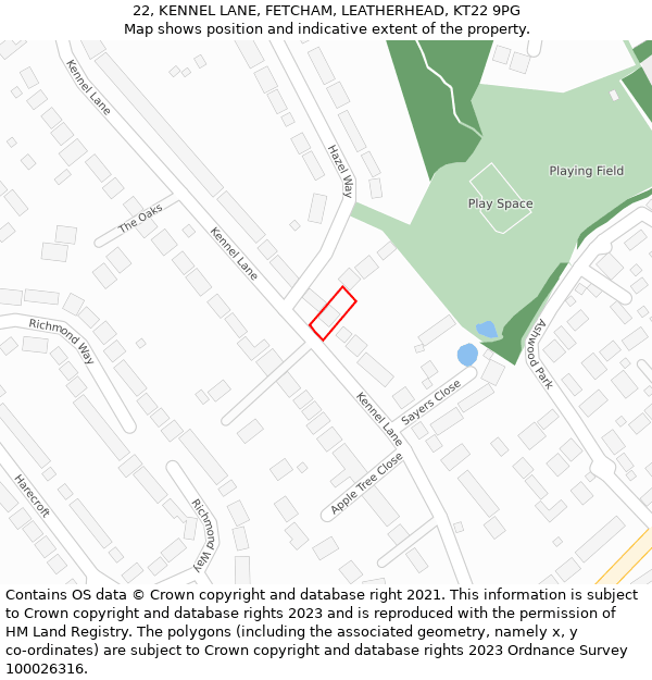 22, KENNEL LANE, FETCHAM, LEATHERHEAD, KT22 9PG: Location map and indicative extent of plot