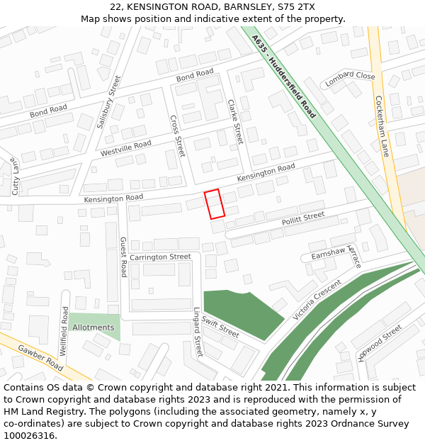22, KENSINGTON ROAD, BARNSLEY, S75 2TX: Location map and indicative extent of plot