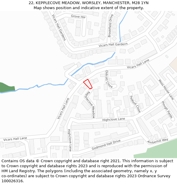 22, KEPPLECOVE MEADOW, WORSLEY, MANCHESTER, M28 1YN: Location map and indicative extent of plot