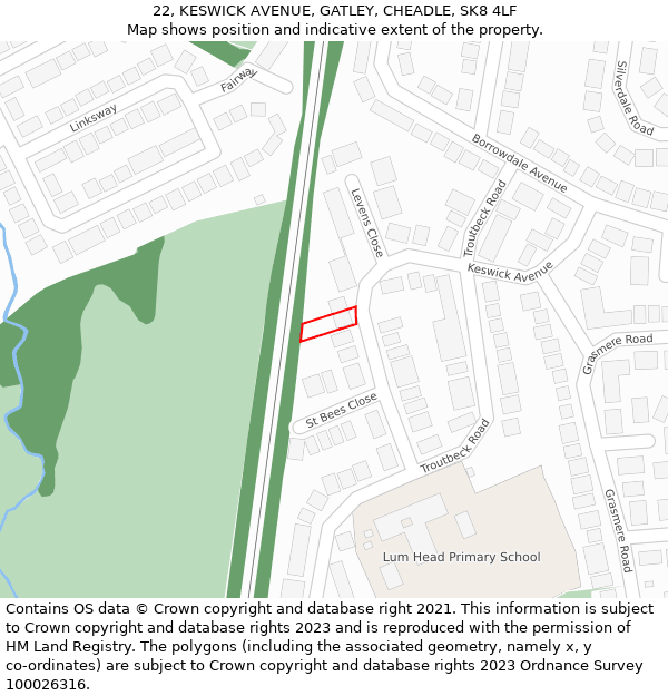 22, KESWICK AVENUE, GATLEY, CHEADLE, SK8 4LF: Location map and indicative extent of plot