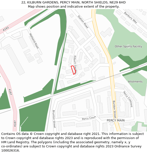 22, KILBURN GARDENS, PERCY MAIN, NORTH SHIELDS, NE29 6HD: Location map and indicative extent of plot