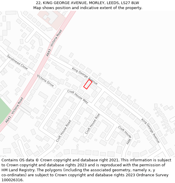 22, KING GEORGE AVENUE, MORLEY, LEEDS, LS27 8LW: Location map and indicative extent of plot