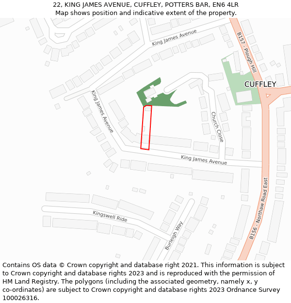 22, KING JAMES AVENUE, CUFFLEY, POTTERS BAR, EN6 4LR: Location map and indicative extent of plot