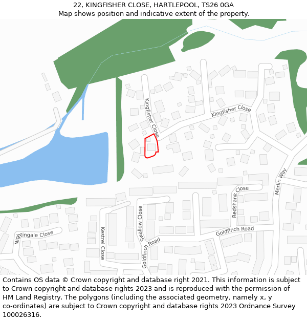 22, KINGFISHER CLOSE, HARTLEPOOL, TS26 0GA: Location map and indicative extent of plot