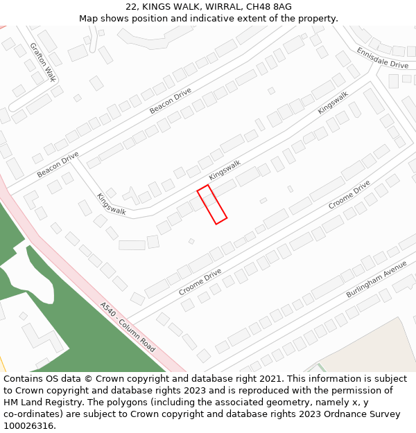 22, KINGS WALK, WIRRAL, CH48 8AG: Location map and indicative extent of plot