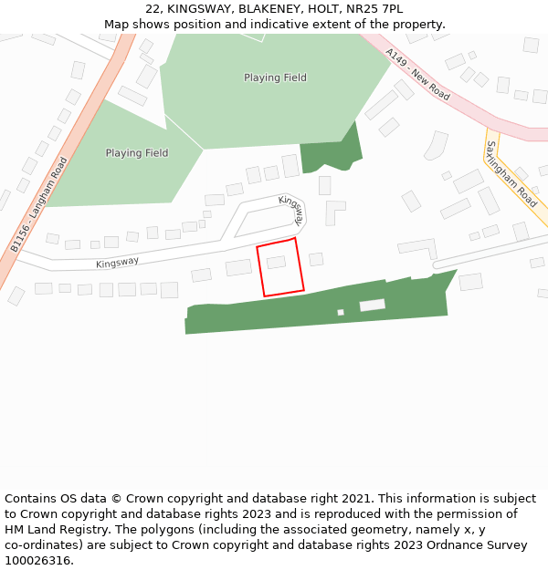 22, KINGSWAY, BLAKENEY, HOLT, NR25 7PL: Location map and indicative extent of plot