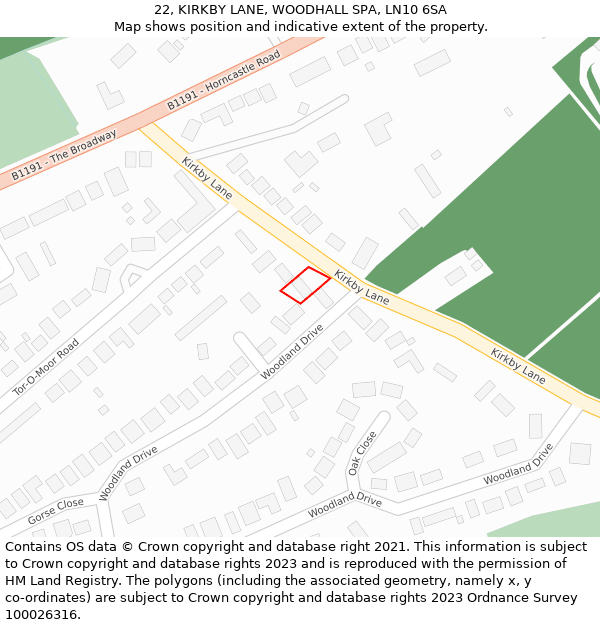 22, KIRKBY LANE, WOODHALL SPA, LN10 6SA: Location map and indicative extent of plot