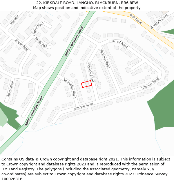 22, KIRKDALE ROAD, LANGHO, BLACKBURN, BB6 8EW: Location map and indicative extent of plot