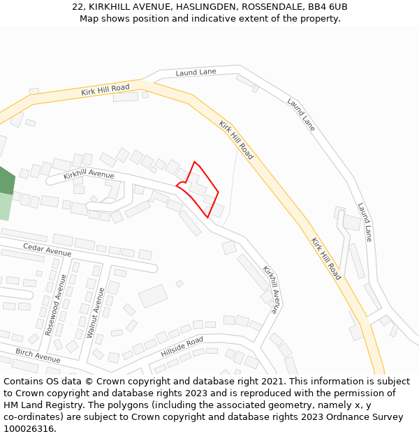 22, KIRKHILL AVENUE, HASLINGDEN, ROSSENDALE, BB4 6UB: Location map and indicative extent of plot