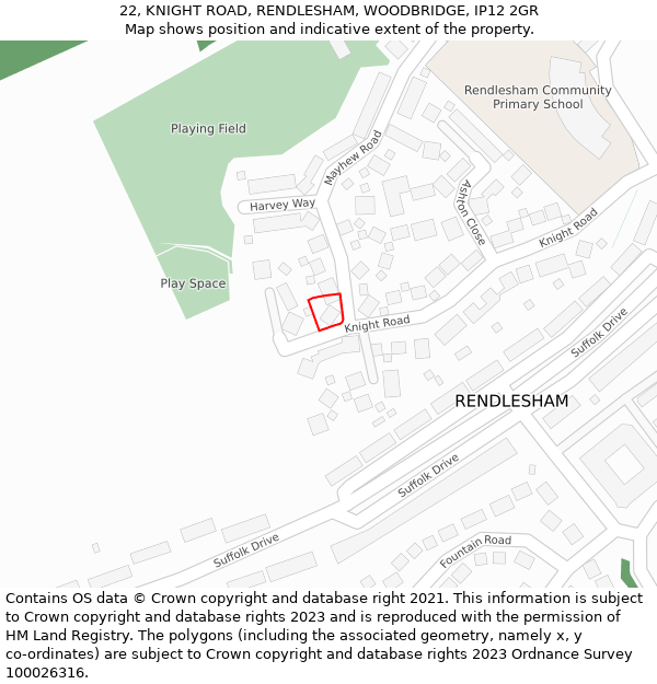 22, KNIGHT ROAD, RENDLESHAM, WOODBRIDGE, IP12 2GR: Location map and indicative extent of plot