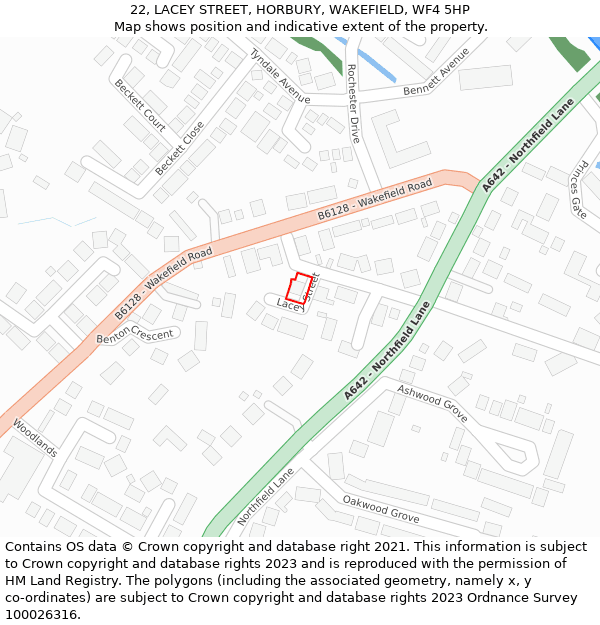 22, LACEY STREET, HORBURY, WAKEFIELD, WF4 5HP: Location map and indicative extent of plot