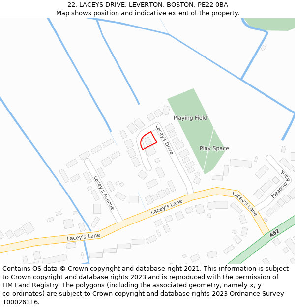 22, LACEYS DRIVE, LEVERTON, BOSTON, PE22 0BA: Location map and indicative extent of plot